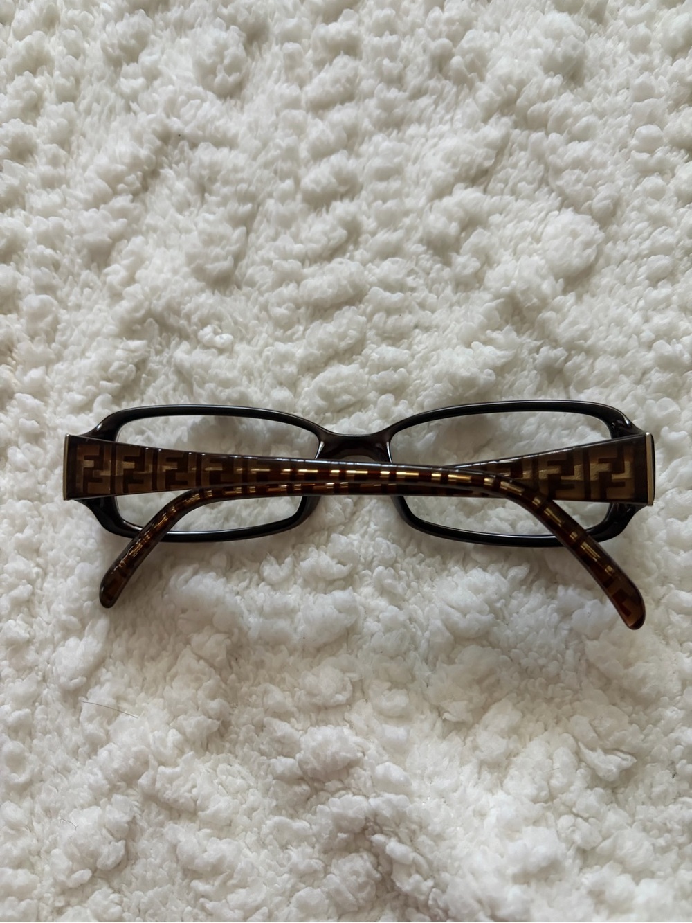 Fendi Brown Tortoiseshell FF Logo Rectangular Glasses